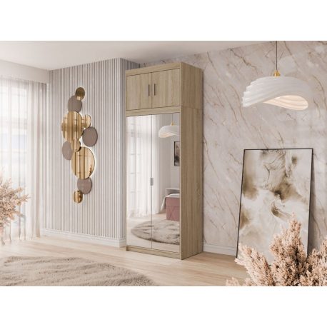 Dvojdverová šatníková skriňa Melen 2D so zrkadlom + nadstavec