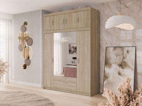 Šatníková skriňa so zrkadlom Melen 4D + nadstavec