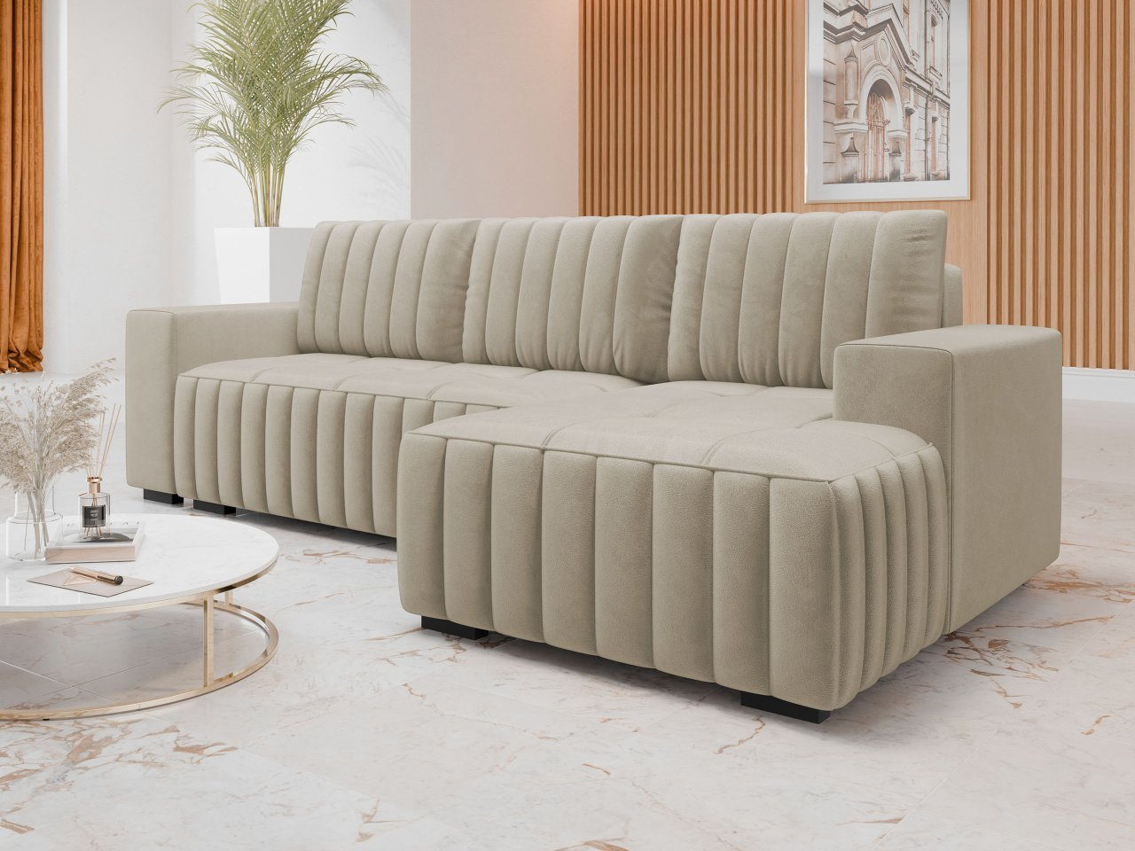 Rohová rozkladacia sedačka s úložným priestorom Suva